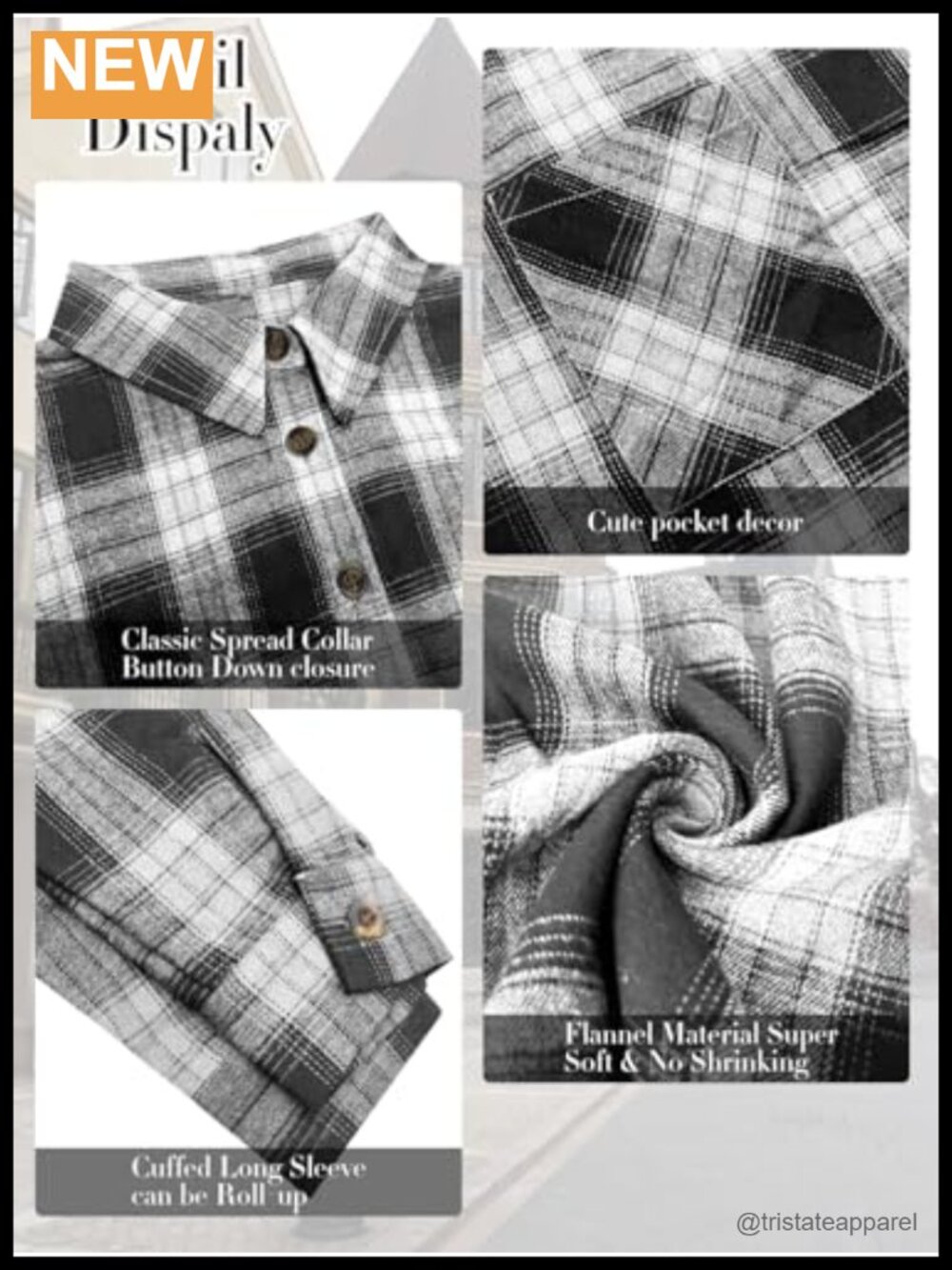 Plus Size Flannel Plaid Button Down Long Sleeve Tunic Shirt with Pockets - Picture 3 of 4